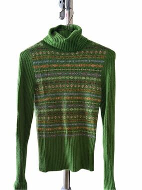 Energie Green Fair Isle Turtleneck Sweater